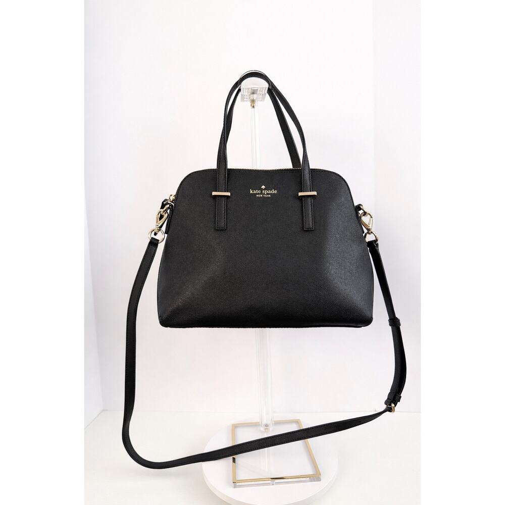Kate Spade Black Leather Satchel Crossbody Bag Gold Hardware